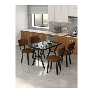 Azra 70x110cm Bendir Mutfak Masası, Mutfak Masası Takımı, Yemek Masası, 4 Kahverengi Sandalye Kahverengi