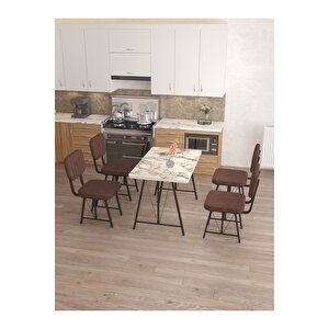 Hayat 70 X 110 Cm Sabit Efes Mutfak Masası, Mutfak Masası Takımı, Yemek Masası, 4 Kahverengi Sandalye Kahverengi