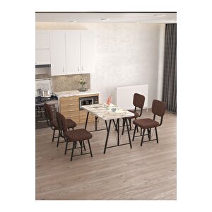 Hayat 70 X 110 Cm Sabit Efes Mutfak Masası, Mutfak Masası Takımı, Yemek Masası, 4 Kahverengi Sandalye Kahverengi