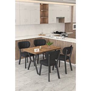 Gnr 70x110cm Sabit Atlantik Mutfak Masası Takımı, Yemek Masası, 4 Modern Siyah Sandalye Siyah