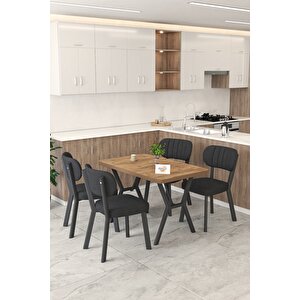 Gnr 70x110cm Sabit Atlantik Mutfak Masası Takımı, Yemek Masası, 4 Modern Siyah Sandalye Siyah