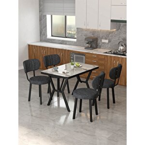 Azra 70x110cm Efes Mutfak Masası, Mutfak Masası Takımı, Yemek Masası, 4 Antrasit Sandalye Antrasit