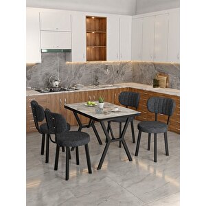 Azra 70x110cm Efes Mutfak Masası, Mutfak Masası Takımı, Yemek Masası, 4 Antrasit Sandalye Antrasit