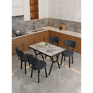 Azra 70x110cm Efes Mutfak Masası, Mutfak Masası Takımı, Yemek Masası, 4 Antrasit Sandalye Antrasit