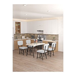 Hayat 70 X 110 Cm Sabit Efes Mutfak Masası, Mutfak Masası Takımı, Yemek Masası, 4 Açık Gri Sandalye Açık Gri