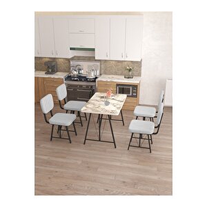 Hayat 70 X 110 Cm Sabit Efes Mutfak Masası, Mutfak Masası Takımı, Yemek Masası, 4 Açık Gri Sandalye Açık Gri