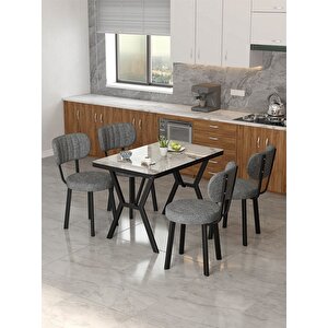 Azra 70x110cm Efes Mutfak Masası, Mutfak Masası Takımı, Yemek Masası, 4 Koyu Gri Sandalye Koyu Gri