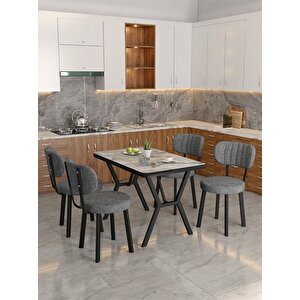 Azra 70x110cm Efes Mutfak Masası, Mutfak Masası Takımı, Yemek Masası, 4 Koyu Gri Sandalye Koyu Gri