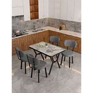Azra 70x110cm Efes Mutfak Masası, Mutfak Masası Takımı, Yemek Masası, 4 Koyu Gri Sandalye Koyu Gri