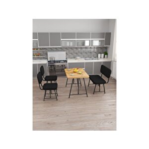 Hayat 70 X 110 Atlantik Mutfak Masası, Mutfak Masası Takımı, Yemek Masası, 2 Sandalye 1 Bench - Siyah Siyah