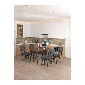 Hayat 70 X 110 Cm Sabit Amalfi Mutfak Masası, Mutfak Masası Takımı, Yemek Masası, 4 Antrasit Sandalye Antrasit