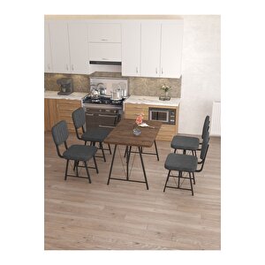 Hayat 70 X 110 Cm Sabit Amalfi Mutfak Masası, Mutfak Masası Takımı, Yemek Masası, 4 Antrasit Sandalye Antrasit