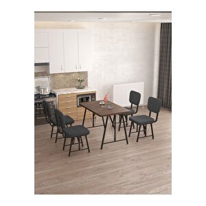 Hayat 70 X 110 Cm Sabit Amalfi Mutfak Masası, Mutfak Masası Takımı, Yemek Masası, 4 Antrasit Sandalye Antrasit