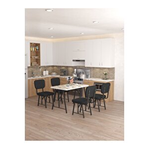 Hayat 70 X 110 Cm Sabit Efes Mutfak Masası, Mutfak Masası Takımı, Yemek Masası, 4 Siyah Sandalye Siyah