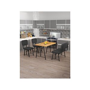 Hayat 70 X 110 Atlantik Mutfak Masası, Mutfak Masası Takımı, Yemek Masası, 2 Sandalye 1 Bench - Antrasit Antrasit