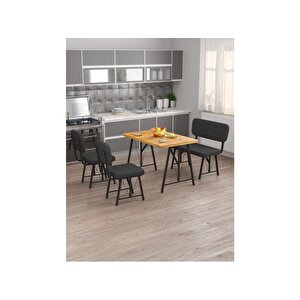 Hayat 70 X 110 Atlantik Mutfak Masası, Mutfak Masası Takımı, Yemek Masası, 2 Sandalye 1 Bench - Antrasit Antrasit