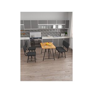 Hayat 70 X 110 Atlantik Mutfak Masası, Mutfak Masası Takımı, Yemek Masası, 2 Sandalye 1 Bench - Antrasit Antrasit