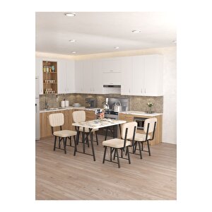 Hayat 70 X 110 Cm Sabit Efes Mutfak Masası, Mutfak Masası Takımı, Yemek Masası, 4 Krem Sandalye Krem