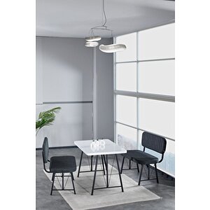 Hayat 70x110 Beyaz Mutfak Masası, Mutfak Masası Takımı, Yemek Masası, 2 Benchli - Antrasit Antrasit