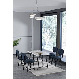 Hayat 70 X 110 Cm Sabit Efes Mutfak Masası, Mutfak Masası Takımı, Yemek Masası, 4 Lacivert Sandalye Lacivert