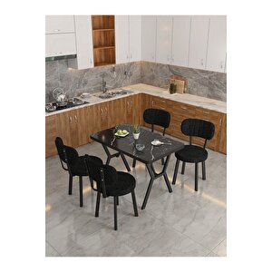 Azra 70x110cm Bendir Mutfak Masası, Mutfak Masası Takımı, Yemek Masası, 4 Siyah Sandalye Siyah