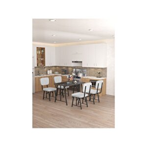 Hayat 70 X 110 Cm Sabit Bendir Mutfak Masası, Mutfak Masası Takımı, Yemek Masası, 4 Açık Gri Sandalye Açık Gri