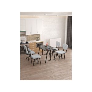 Hayat 70 X 110 Cm Sabit Bendir Mutfak Masası, Mutfak Masası Takımı, Yemek Masası, 4 Açık Gri Sandalye Açık Gri