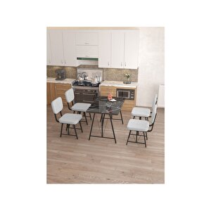 Hayat 70 X 110 Cm Sabit Bendir Mutfak Masası, Mutfak Masası Takımı, Yemek Masası, 4 Açık Gri Sandalye Açık Gri