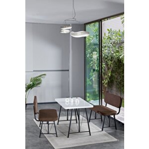 Hayat 70x110 Beyaz Mutfak Masası, Mutfak Masası Takımı, Yemek Masası, 2 Benchli - Kahverengi Kahverengi