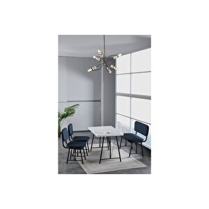 Hayat 70 X 110 Beyaz Mutfak Masası, Mutfak Masası Takımı, Yemek Masası, 2 Sandalye 1 Bench - Lacivert Lacivert