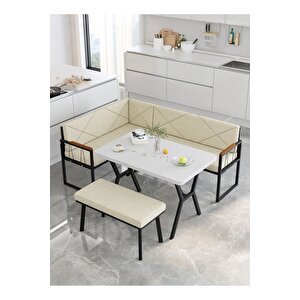 Src Serisi Balkon, Bahçe, Cafe, Köşe Takımı, Balkon Köşe Takımı - Beyaz Masalı - Krem Krem