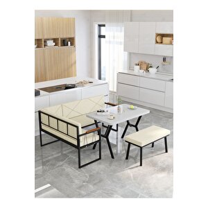 Src Serisi Balkon, Bahçe, Cafe, Köşe Takımı, Balkon Köşe Takımı - Beyaz Masalı - Krem Krem