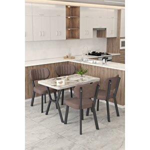 Gnr 70x110cm Sabit Efes Mutfak Masası Takımı, Yemek Masası, 4 Modern Kahverengi Sandalye Kahverengi