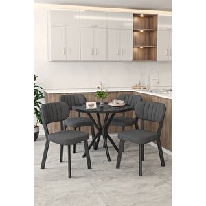Gnr 90cm Sabit Siyah Mutfak Masası Takımı, Yemek Masası, 4 Modern Antrasit Sandalye Antrasit