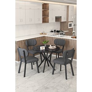 Gnr 90cm Sabit Siyah Mutfak Masası Takımı, Yemek Masası, 4 Modern Antrasit Sandalye Antrasit