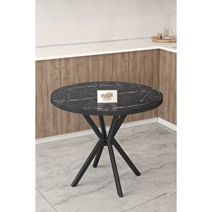 Gnr 90cm Sabit Siyah Mutfak Masası Takımı, Yemek Masası, 4 Modern Antrasit Sandalye