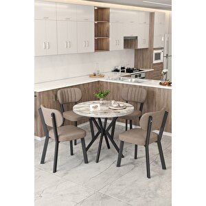 Gnr 90cm Sabit Efes Mutfak Masası Takımı, Yemek Masası, 4 Modern Cappucino Sandalye Cappuccino