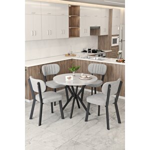 Gnr 90cm Sabit Beyaz Mutfak Masası Takımı, Yemek Masası, 4 Modern Gri Sandalye Açık Gri