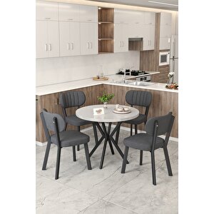 Gnr 90cm Sabit Beyaz Mutfak Masası Takımı, Yemek Masası, 4 Modern Antrasit Sandalye Antrasit