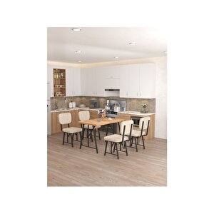 Hayat 70 X 110 Cm Sabit Atlantik Mutfak Masası, Mutfak Masası Takımı, Yemek Masası, 4 Krem Sandalye Krem