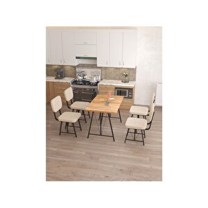 Hayat 70 X 110 Cm Sabit Atlantik Mutfak Masası, Mutfak Masası Takımı, Yemek Masası, 4 Krem Sandalye Krem