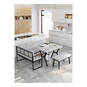 Src Serisi Balkon, Bahçe, Cafe, Köşe Takımı, Balkon Köşe Takımı - Beyaz Masalı - Açık Gri