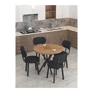 Azra 90cm Atlantik Mutfak Masası, Mutfak Masası Takımı, Yemek Masası, 4 Siyah Sandalye Siyah