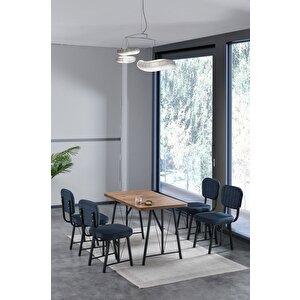 Hayat 70 X 110 Cm Sabit Atlantik Mutfak Masası, Mutfak Masası Takımı, Yemek Masası, 4 Lacivert Sandalye Lacivert