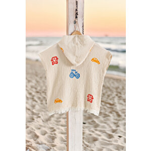 Organik %100 Pamuk Müslin Çocuk Panço - Traktör Traktor/panco