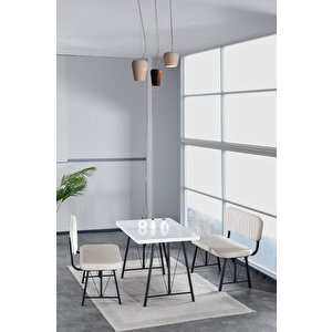 Hayat 70x110 Beyaz Mutfak Masası, Mutfak Masası Takımı, Yemek Masası, 2 Benchli - Krem Krem