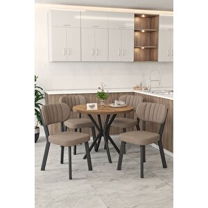 Gnr 90cm Sabit Atlantik Mutfak Masası Takımı, Yemek Masası, 4 Modern Cappucino Sandalye Cappucino