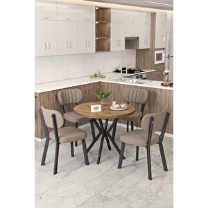 Gnr 90cm Sabit Atlantik Mutfak Masası Takımı, Yemek Masası, 4 Modern Cappucino Sandalye Cappucino