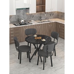 Azra 90cm Bendir Mutfak Masası, Mutfak Masası Takımı, Yemek Masası, 4 Antrasit Sandalye Antrasit