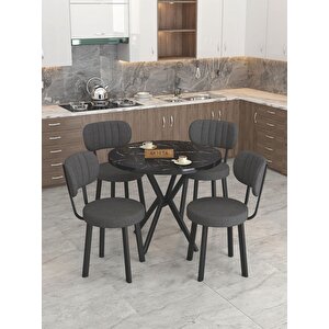 Azra 90cm Bendir Mutfak Masası, Mutfak Masası Takımı, Yemek Masası, 4 Antrasit Sandalye Antrasit